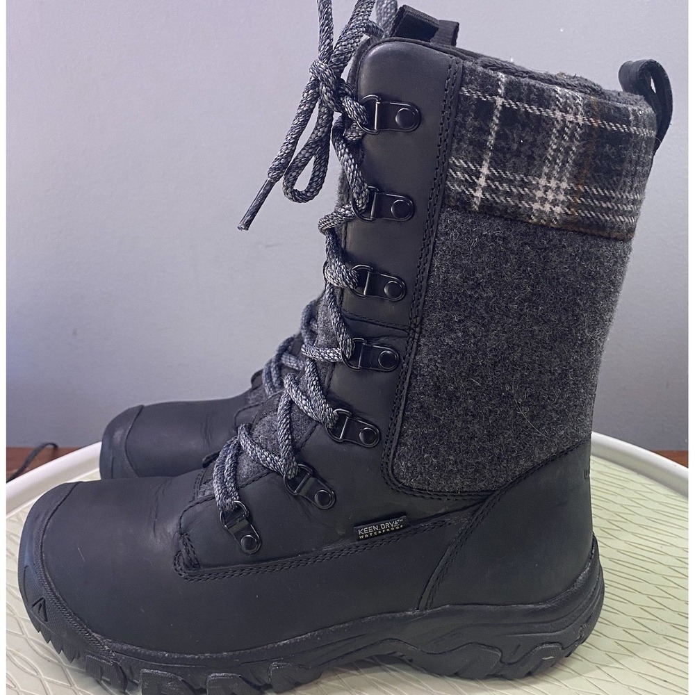 Keen DRY Women's Black&Gray Plaid Waterproof Hiking Winter Insulated Boots 6.5 - Picture 3 of 13